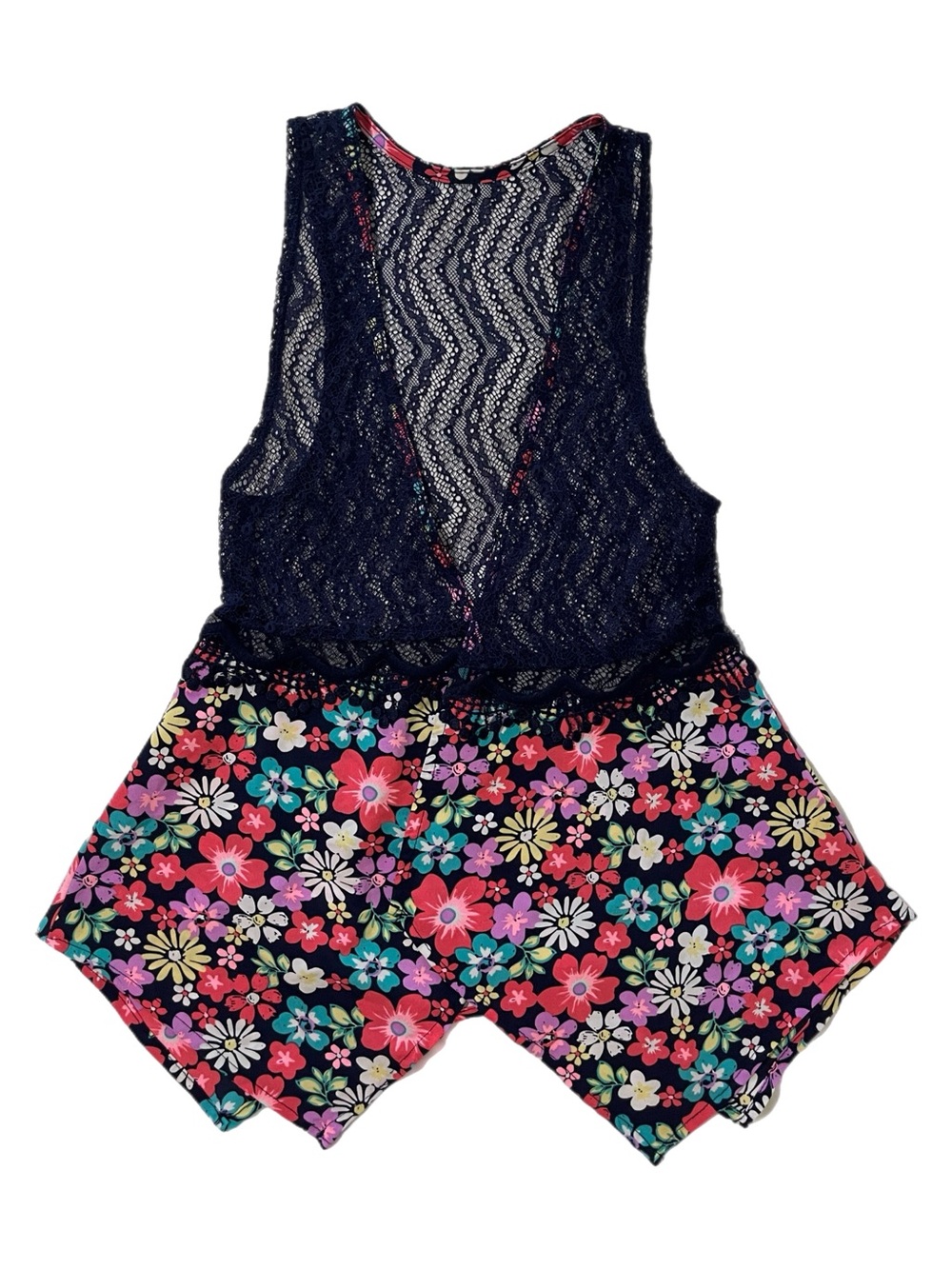 🩱 Wonder Nation Navy Lace & Multicolored Flower Swim Suit Cover Up | Girls’ LG